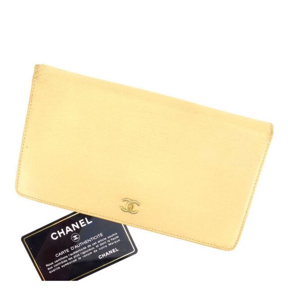 Chanel Wallet Purse Long Wallet Coco Button Beige Woman Authentic - Picture 1 of 6